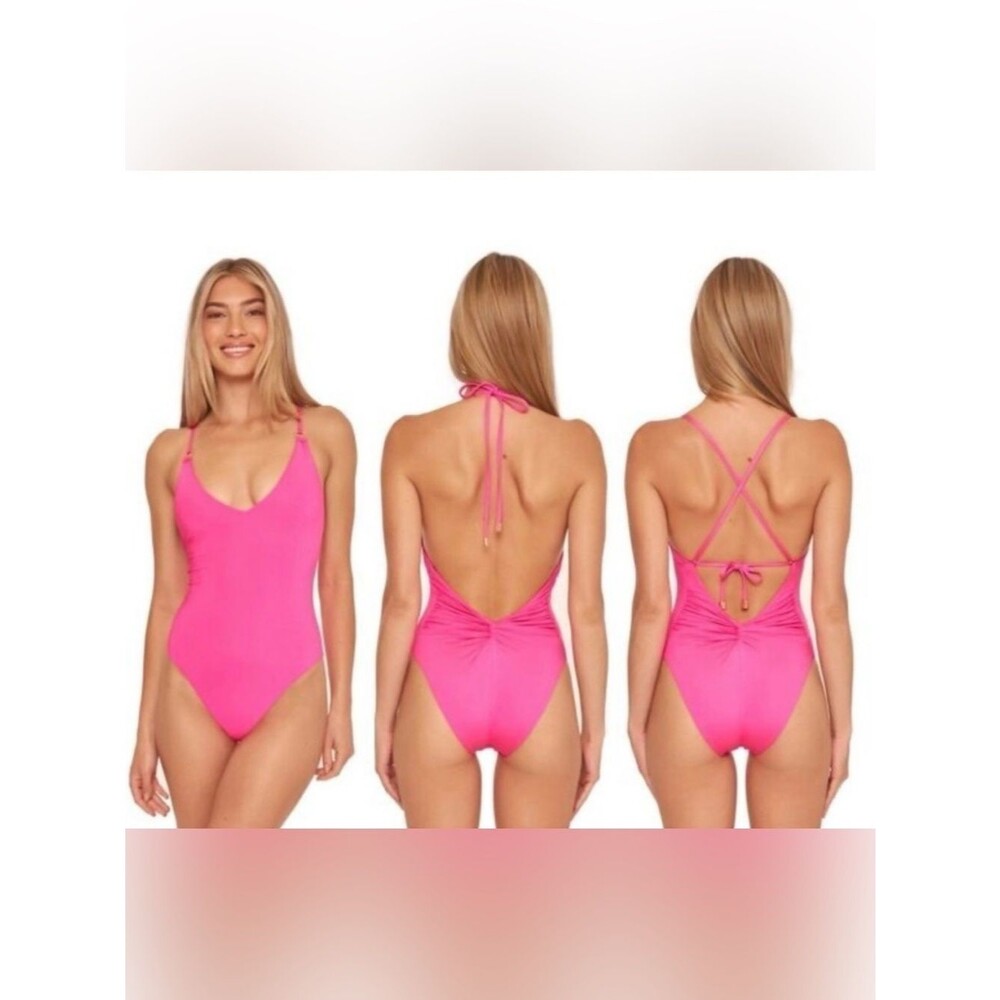 Trina Turk Monaco Hot Pink High Leg One Piece Swimsuit size 10 Swimwear | Swim